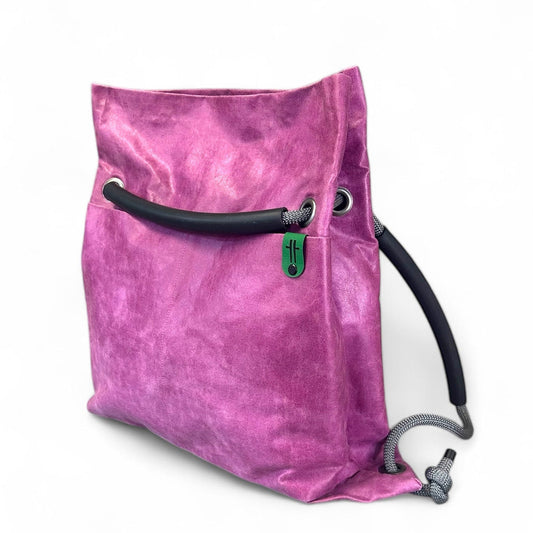 fuchsia reclaimed pleather sustainable commuter backpack customisable