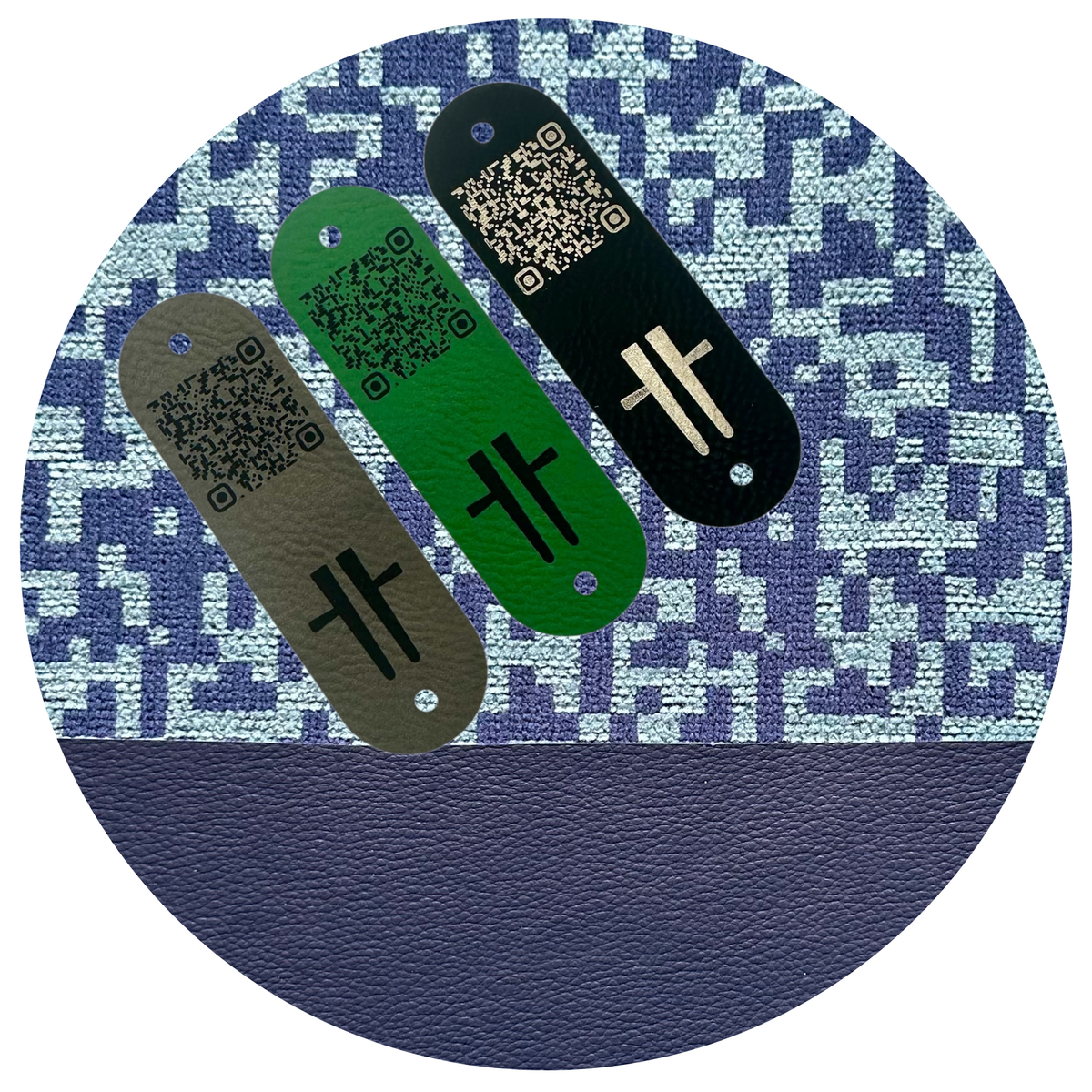 geo blue fabric tag swatch