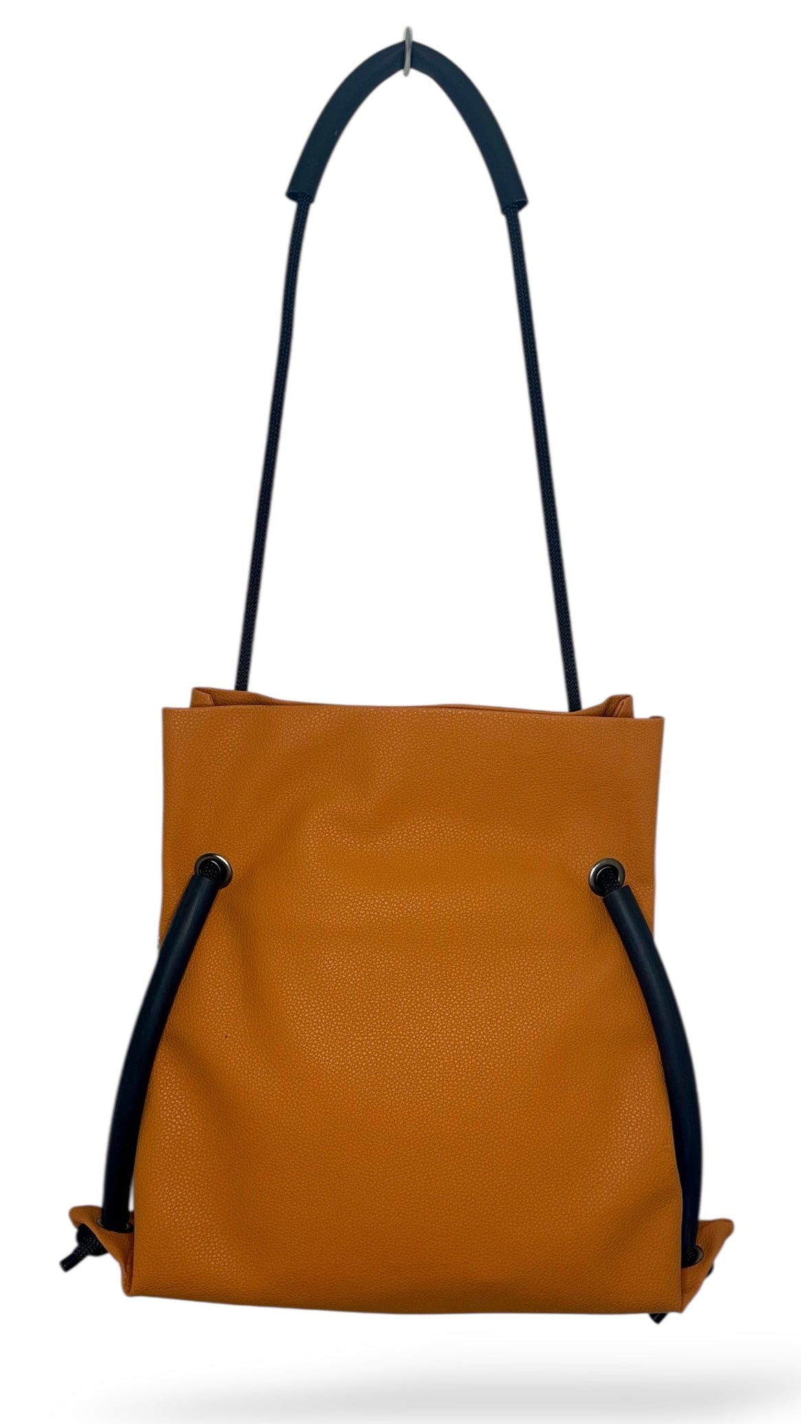 orange pleather sustainable commuter bag customisable and reclaimed materials
