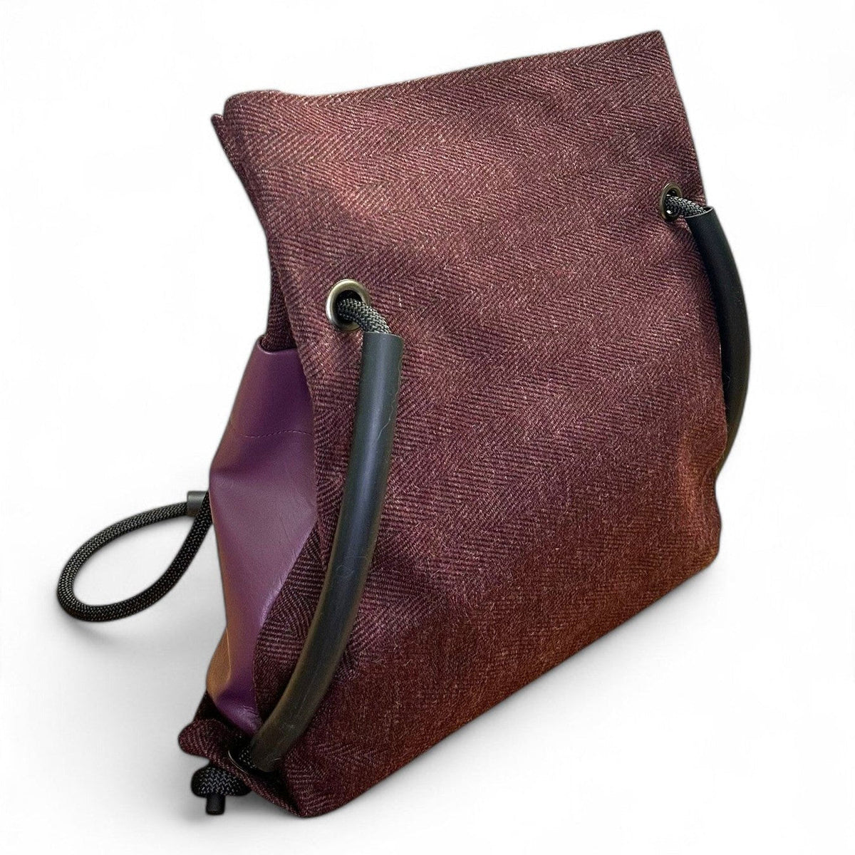 Handcrafted sustainably made plum chevron textile Ditto convertible backpack