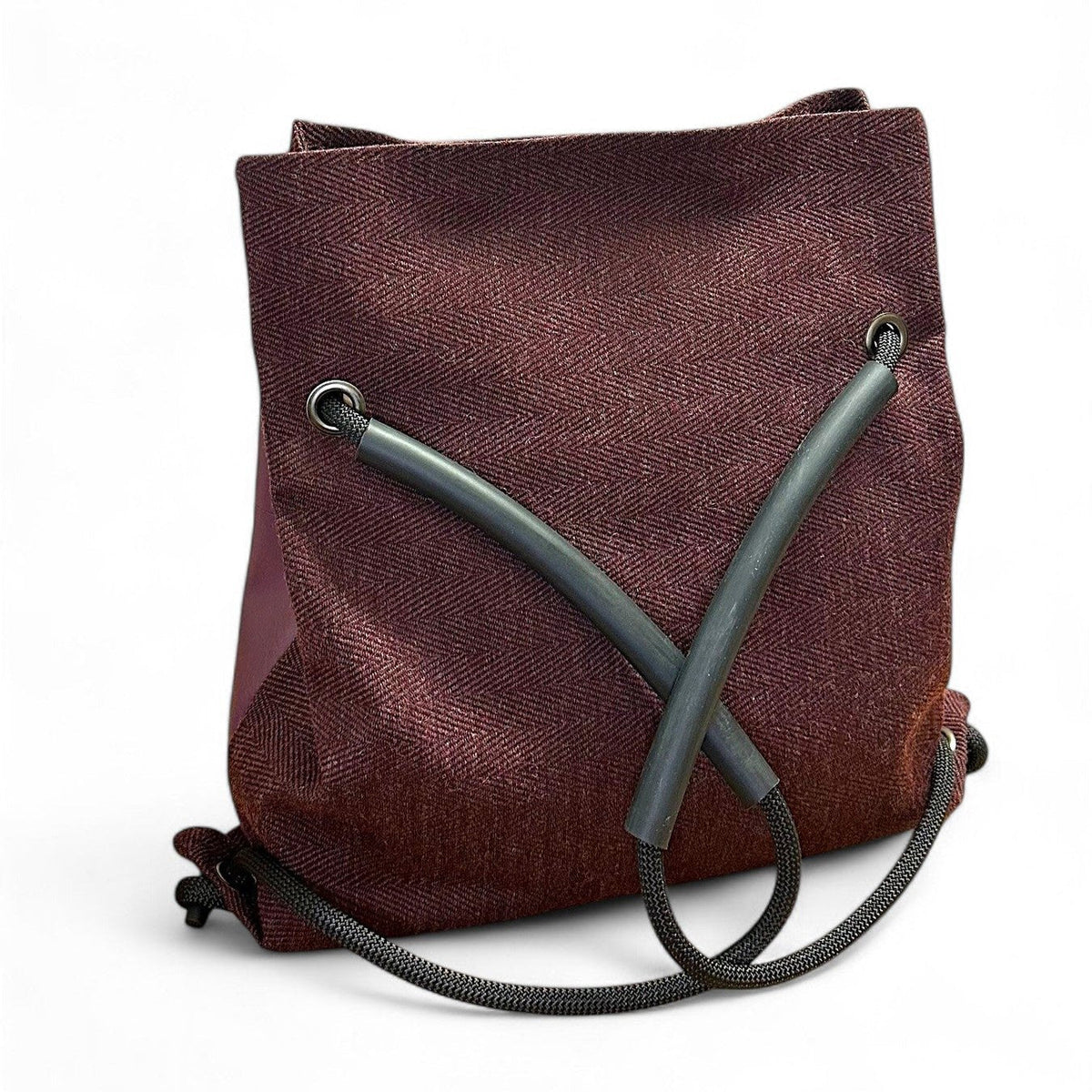 Handmade reclaimed plum chevron textile Ditto convertible backpack back