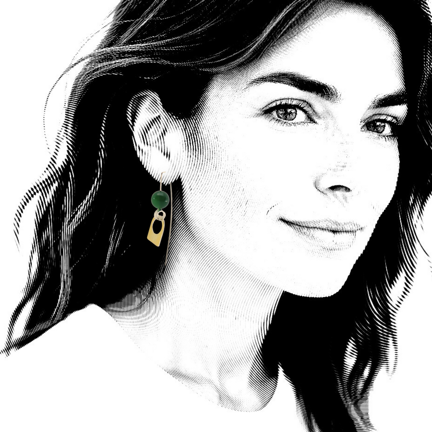 Threader green agate arch  earring gold and silver 