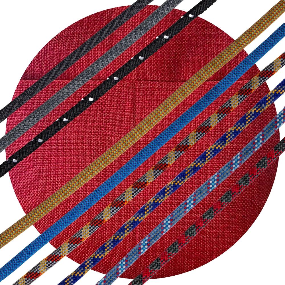 red crimson fabric swatch with rope overlay