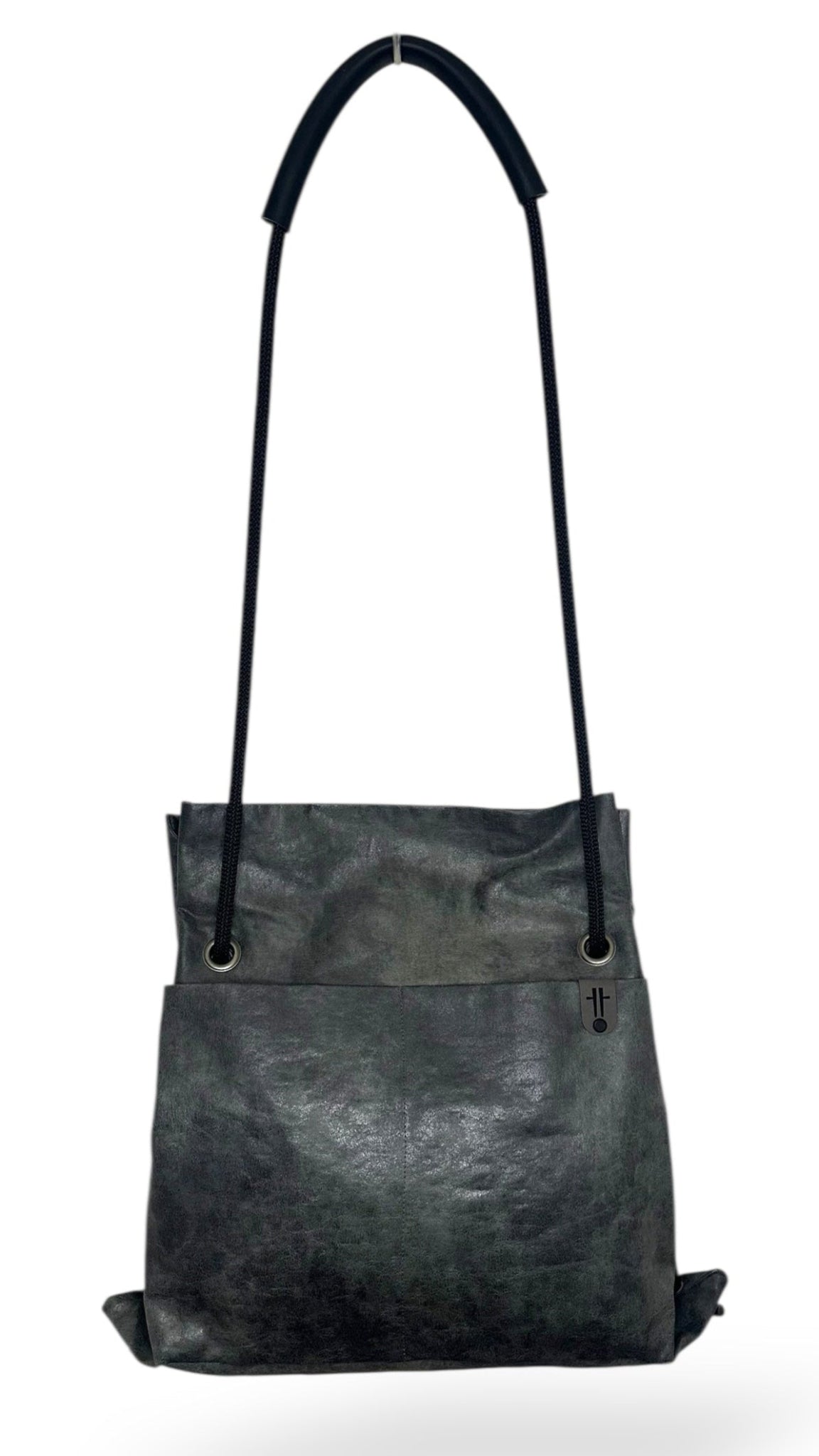 slate grey pleather sustainable bag convert to backpack - reclaimed limited edition